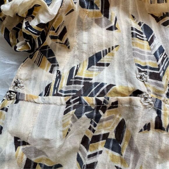 BCBGMaxazria Women's S Sheer Feather Print Wrap Blouse Balloon Sleeve Peplum Top - Picture 7 of 13